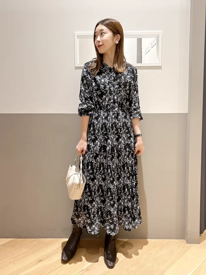ボタニカル柄ボウタイプリーツワンピース/YECCA VECCA（イェッカ
