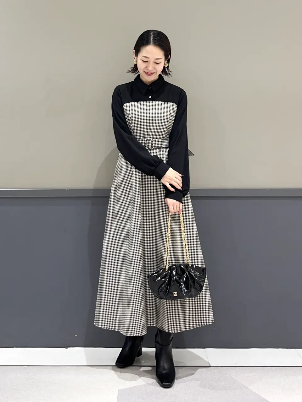 チェック柄ベアドッキングワンピース/YECCA VECCA（イェッカ ヴェッカ