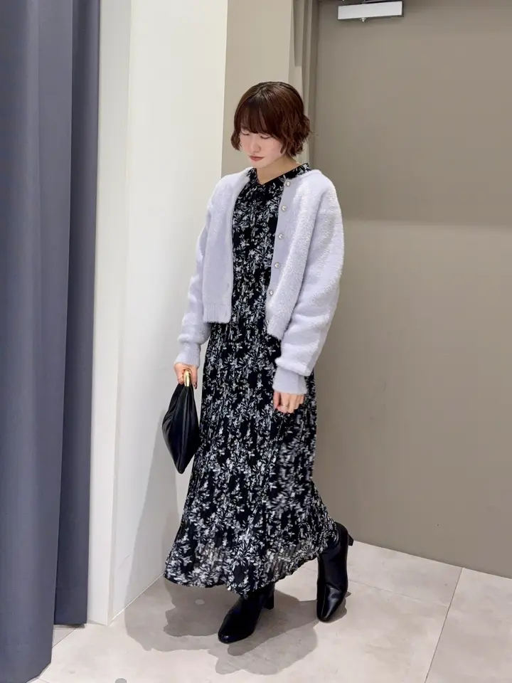 ボタニカル柄ボウタイプリーツワンピース/YECCA VECCA（イェッカ