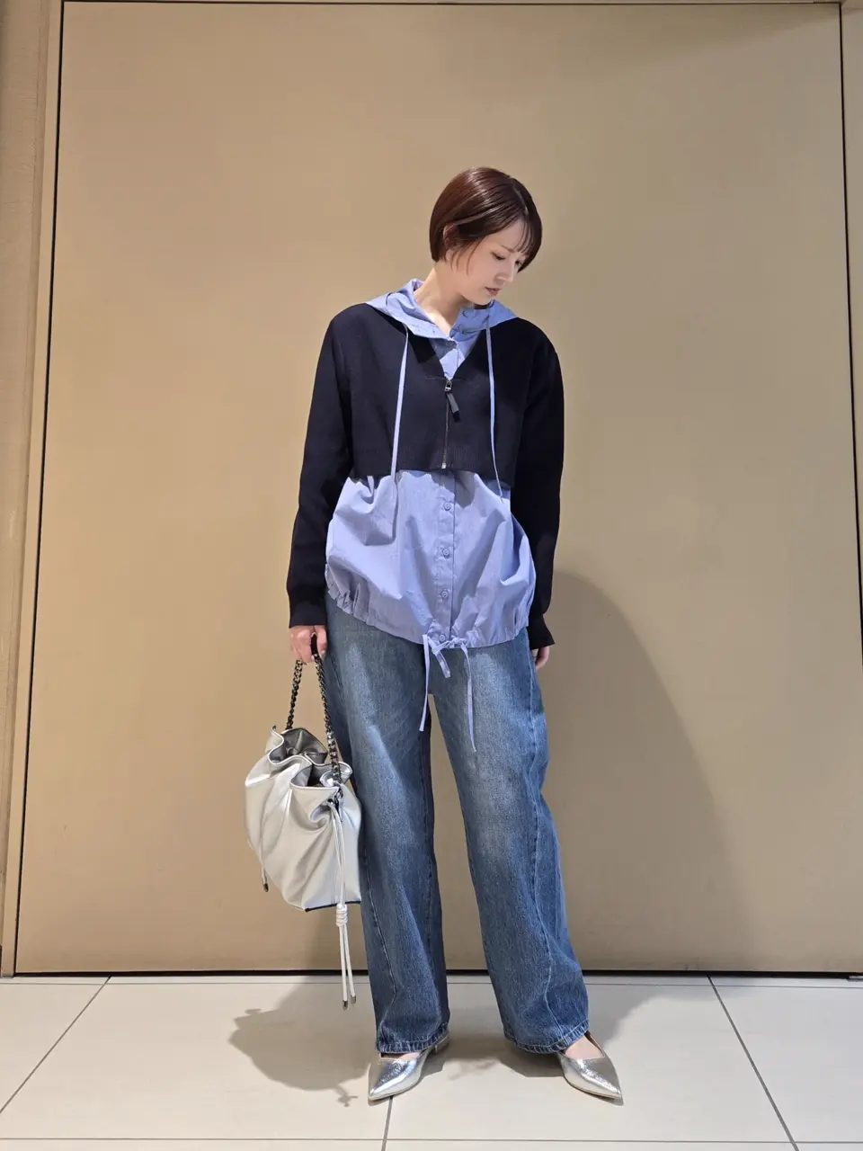 ZIPニットレイヤードフーディーシャツ/YECCA VECCA（イェッカ ヴェッカ