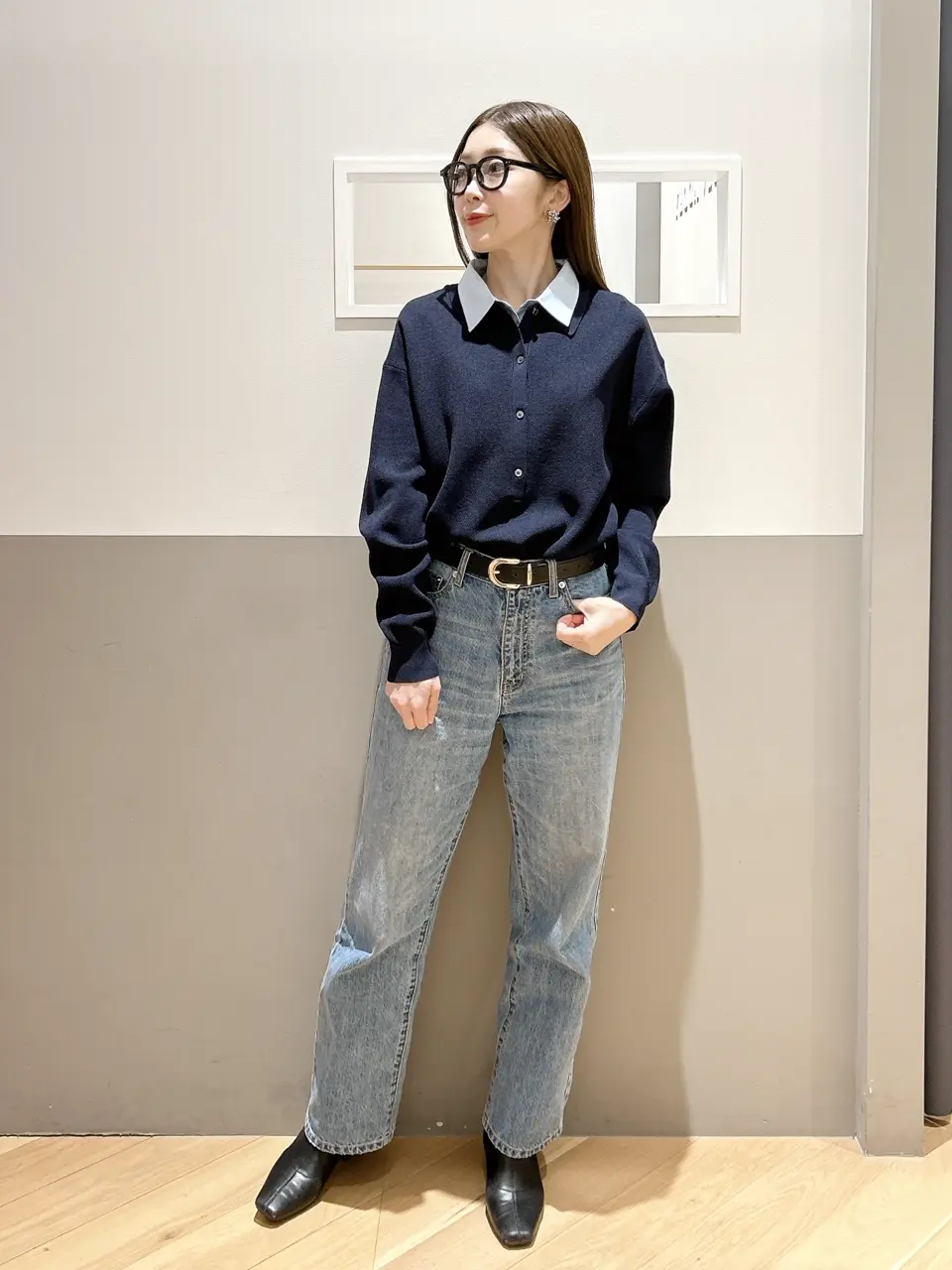 【ライトベージュ】2wayレイヤード風ポロニット 2wayレイヤード風ポロニット/YECCA VECCA（イェッカ ヴェッカ）の