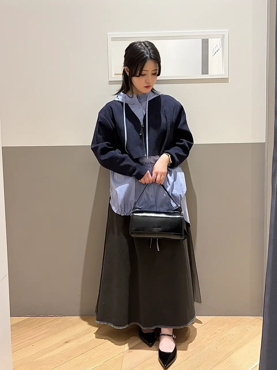 ZIPニットレイヤードフーディーシャツ/YECCA VECCA（イェッカ ヴェッカ