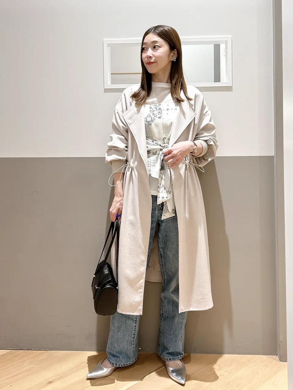 ノーカラーラペルロングコート/YECCA VECCA（イェッカ ヴェッカ）の