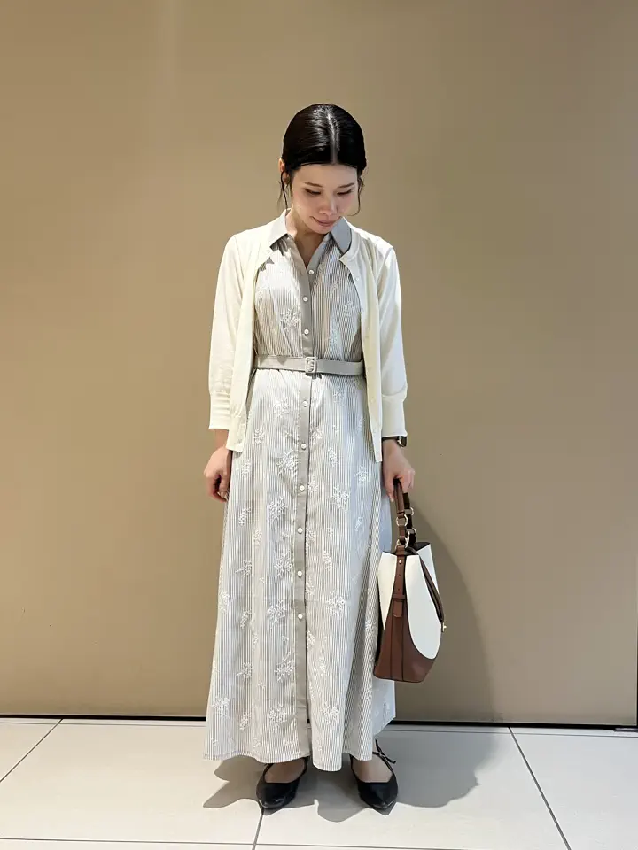 ストライプ柄フラワー刺繍ワンピース/YECCA VECCA（イェッカ ヴェッカ