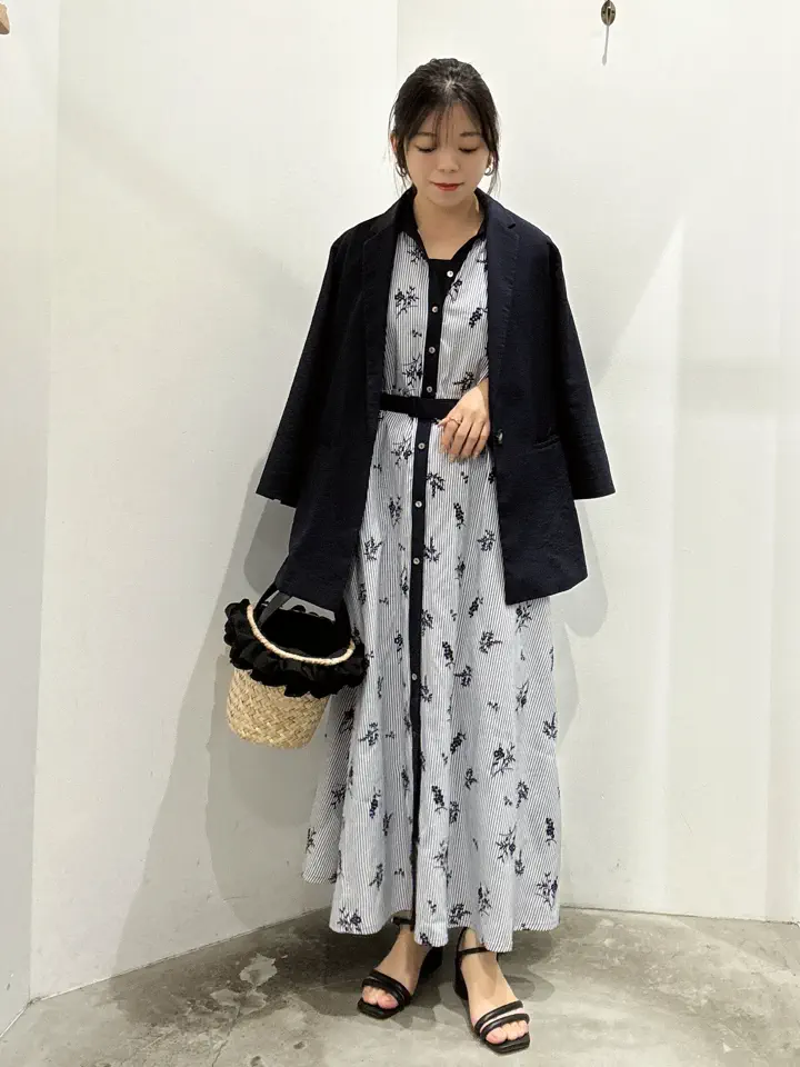 ストライプ柄フラワー刺繍ワンピース/YECCA VECCA（イェッカ ヴェッカ