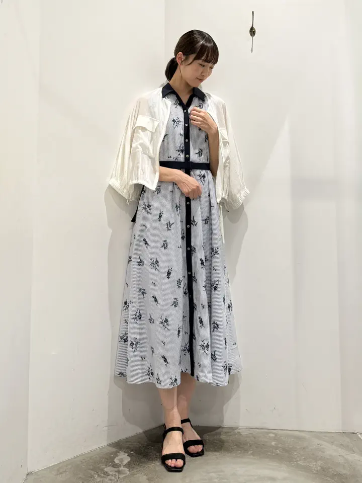 ストライプ柄フラワー刺繍ワンピース/YECCA VECCA（イェッカ ヴェッカ
