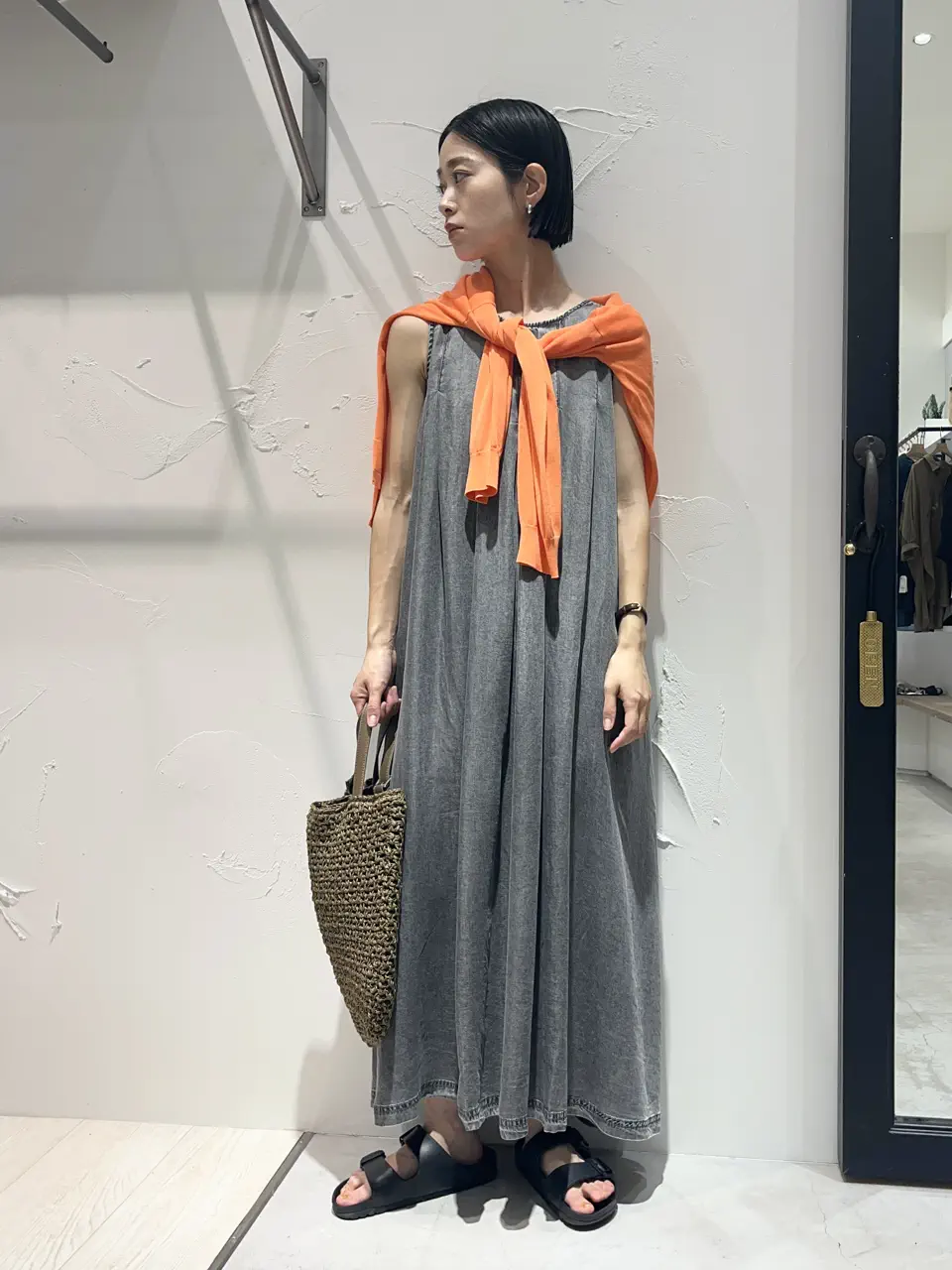 バイオ加工ヴィンテージデニムタックワンピース/YECCA VECCA（イェッカ