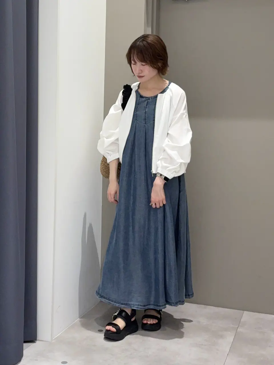 バイオ加工ヴィンテージデニムタックワンピース/YECCA VECCA（イェッカ