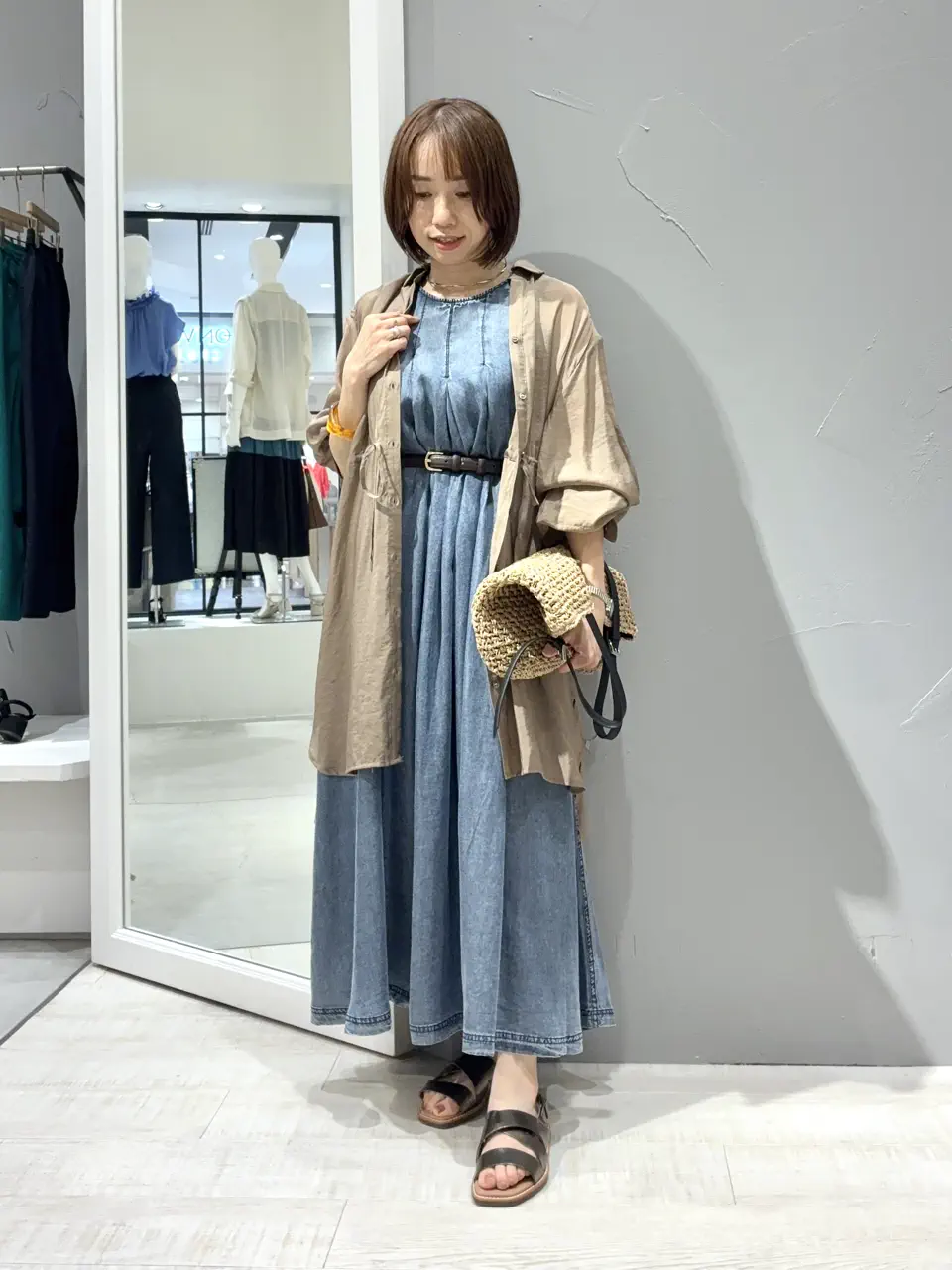 バイオ加工ヴィンテージデニムタックワンピース/YECCA VECCA（イェッカ