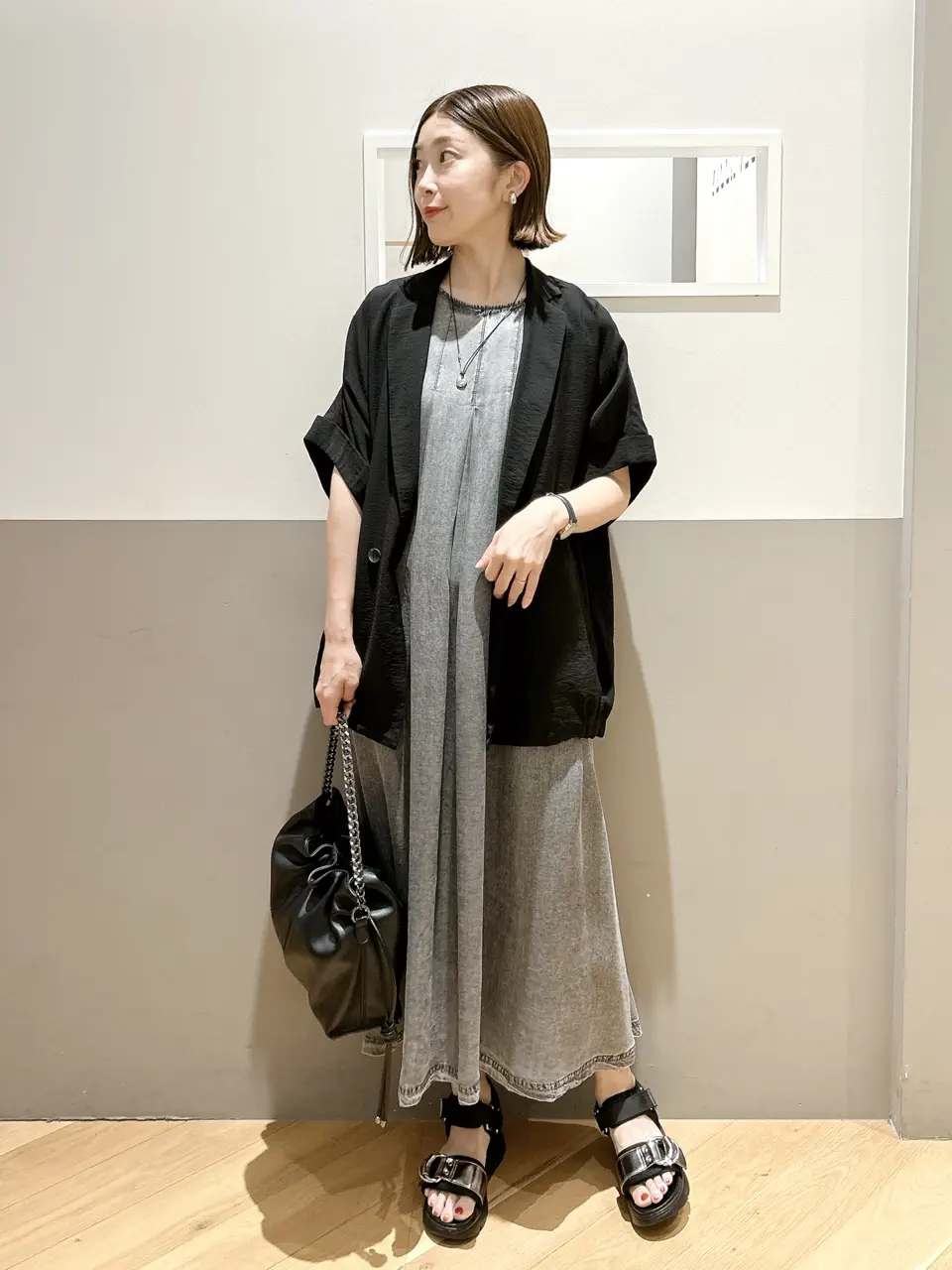 バイオ加工ヴィンテージデニムタックワンピース/YECCA VECCA（イェッカ