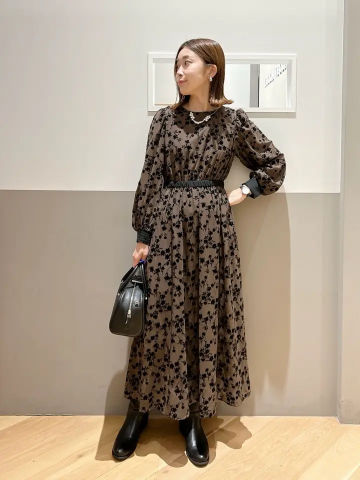 新品タグ付きイェッカ ヴェッカ フラワープリント ロングワンピース フラワー柄フロッキープリントドレス/YECCA VECCA（イェッカ ヴェッカ