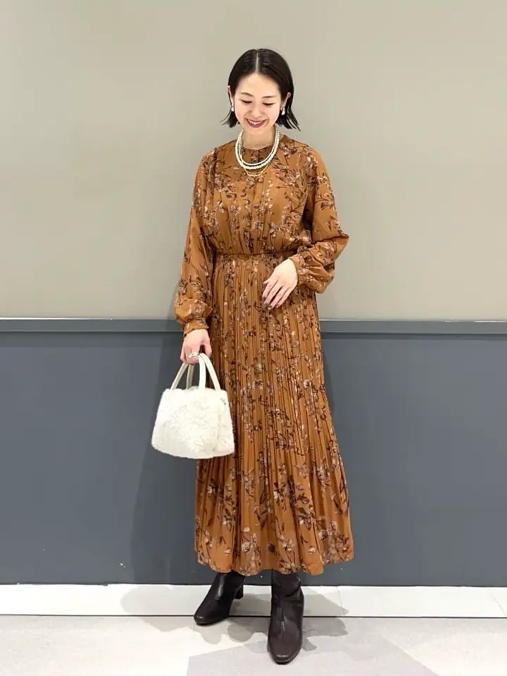 ヴィンテージフラワー柄プリーツワンピース/YECCA VECCA（イェッカ