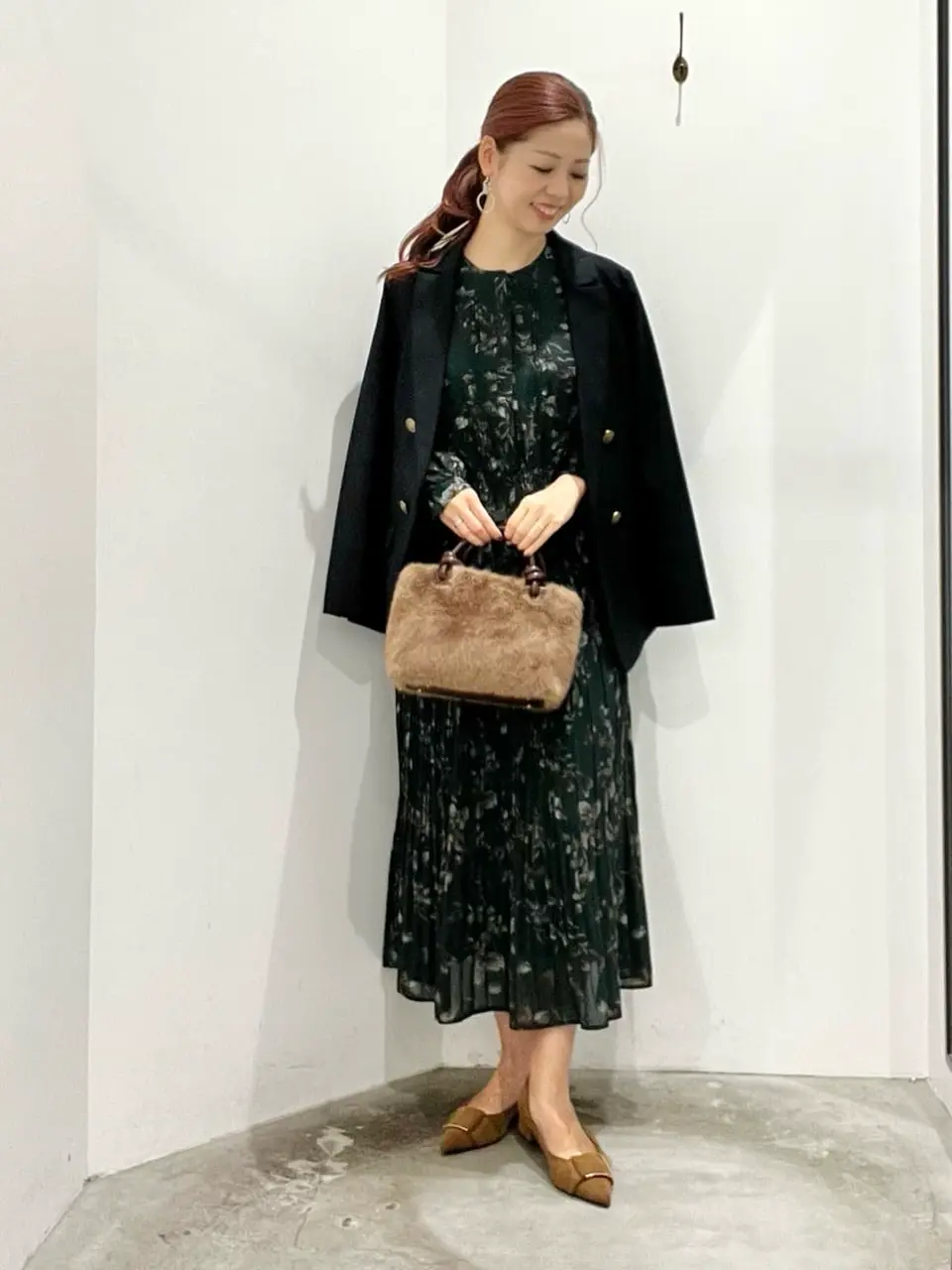 ヴィンテージフラワー柄プリーツワンピース/YECCA VECCA（イェッカ