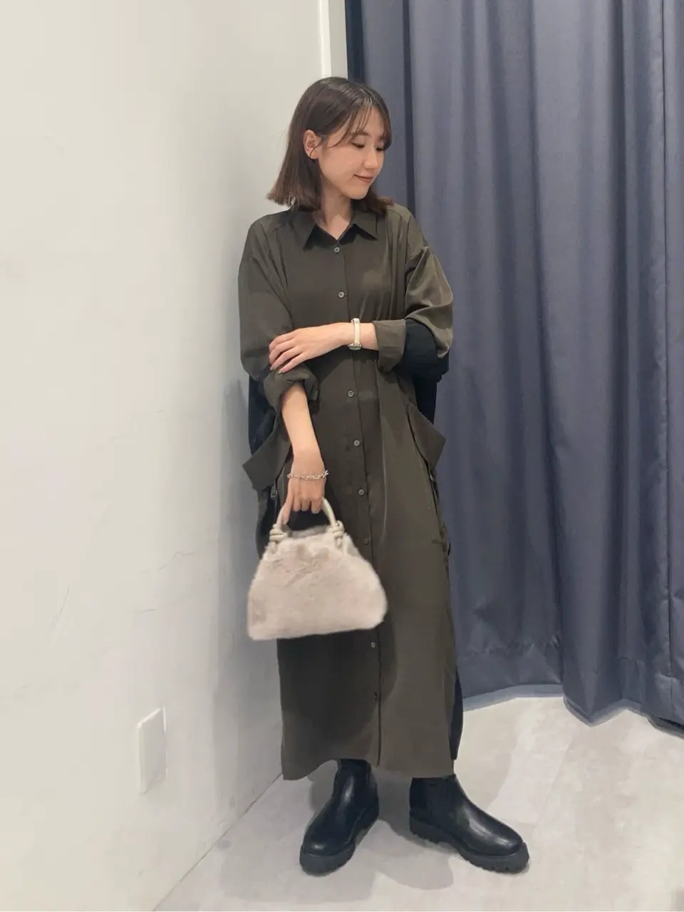 カーゴデザイン配色シャツワンピース/YECCA VECCA（イェッカ ヴェッカ