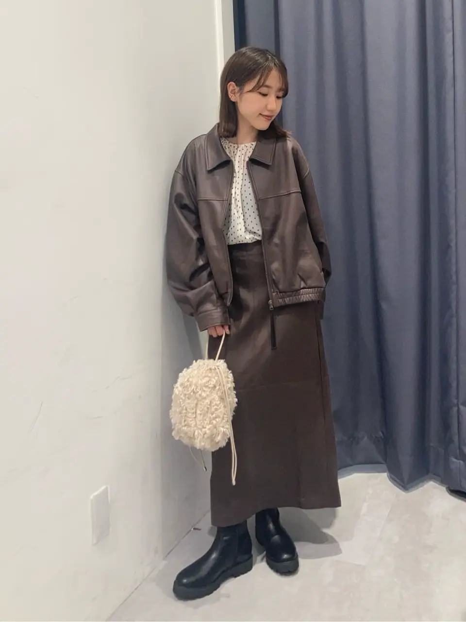 ステンカラーレザーライクブルゾン/YECCA VECCA（イェッカ ヴェッカ