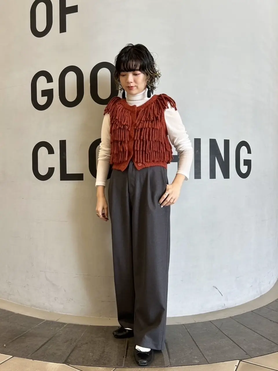 CLANEクラネW FACE FRINGE KNIT VEST (ORANGE) クラネ CLANE W FACE FRINGE KNIT VEST （ORANGE） - ファッション通販