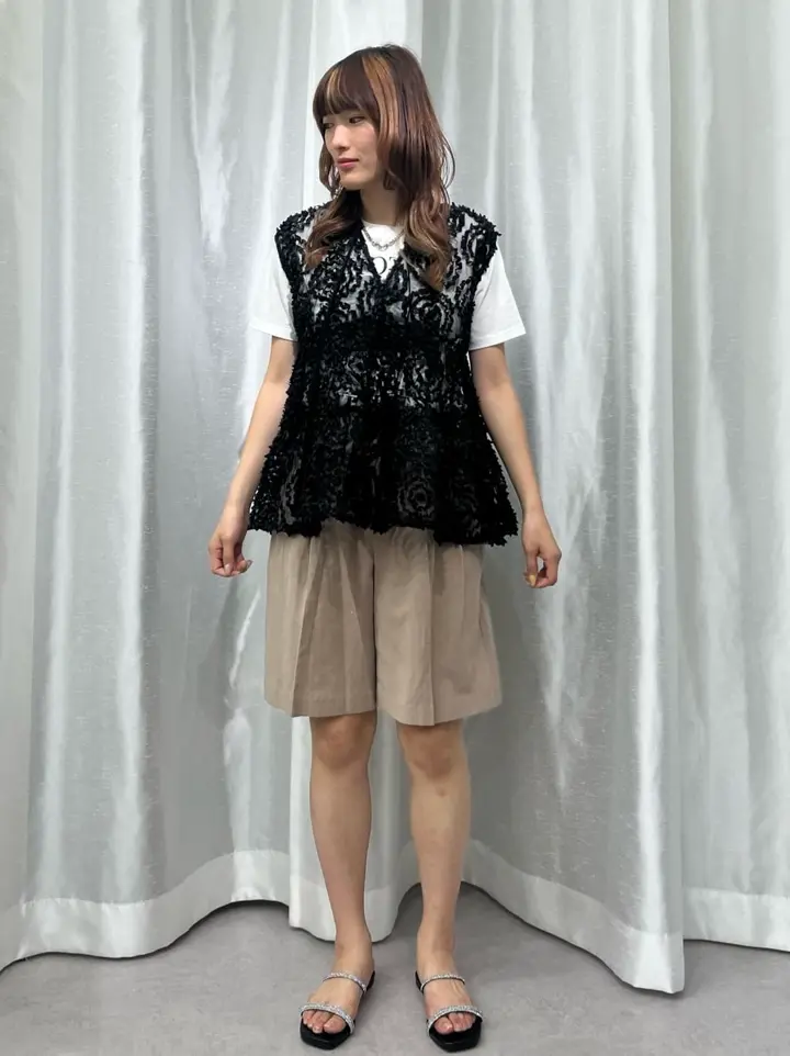 美品 マイラン オフショルダー 半袖 リネン ショート オールインワン フリー リネンクロスショートパンツ/GARAGE OF GOOD CLOTHING（ガレージ オブ