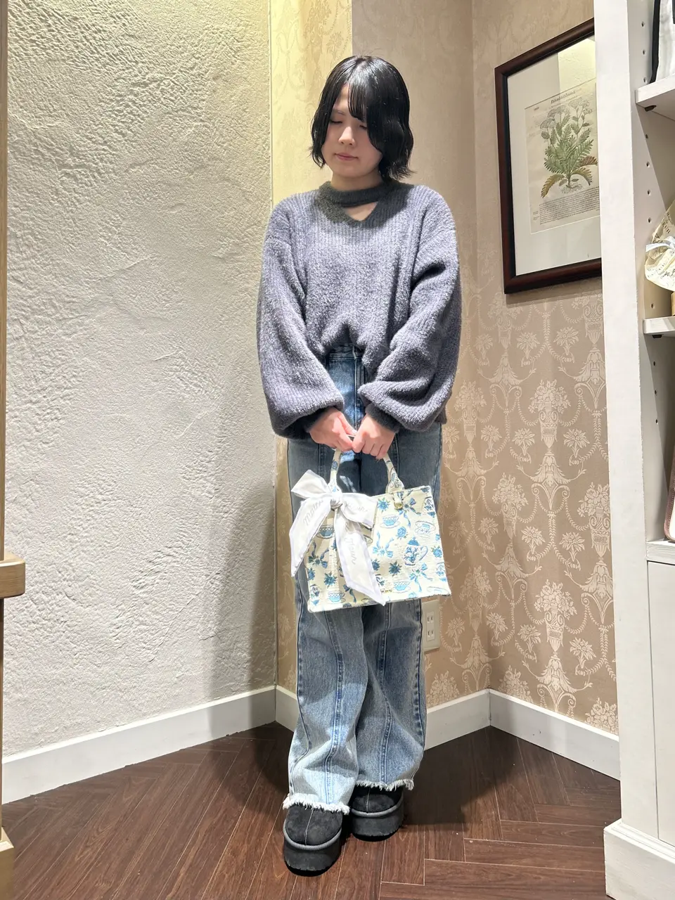 ティーカップ柄ゴブランスクエアトートバッグ/Maison de FLEUR（メゾン