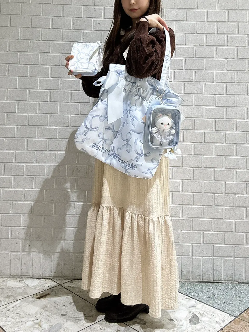 純銀　リボンとガーランドのソルト&ペッパー 一部店舗限定》リボン柄ダブルリボントートバッグ/Maison de FLEUR