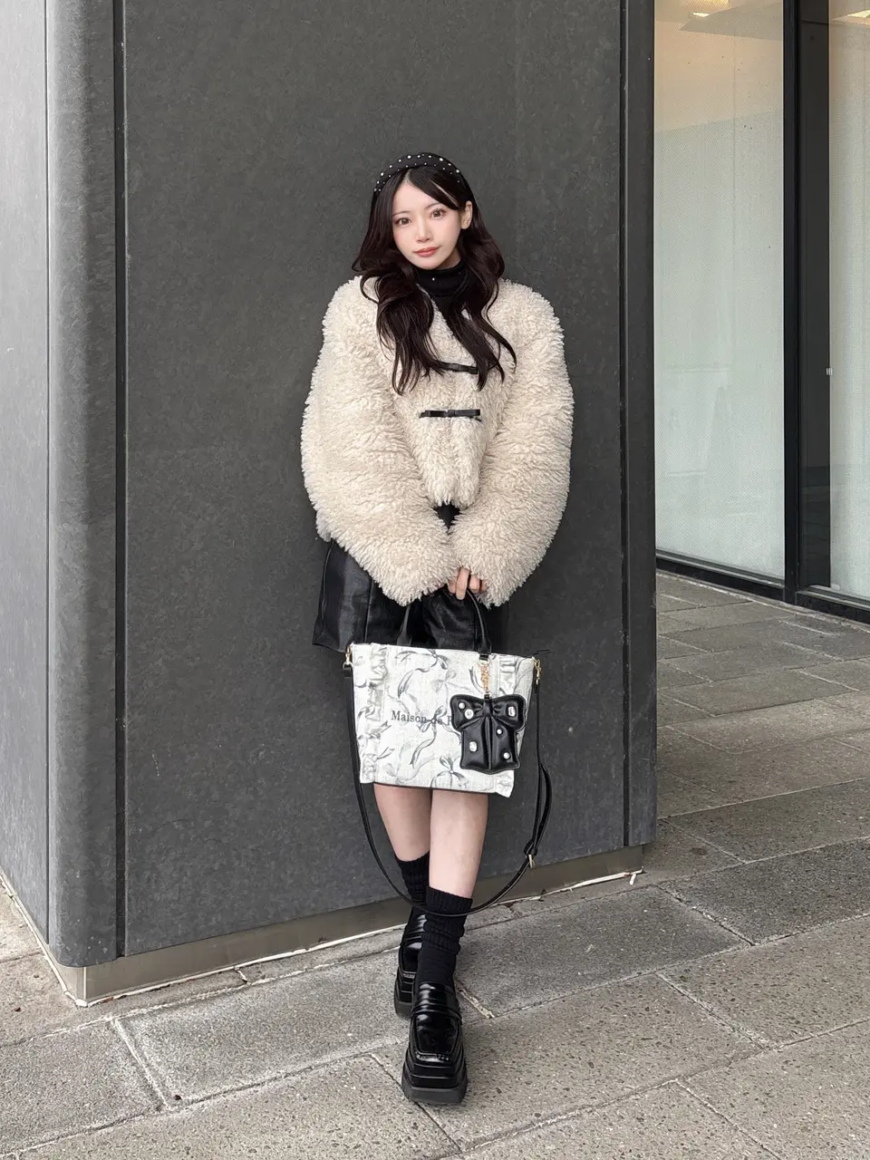 ツイードリボンプリント2WayバッグM/Maison de FLEUR（メゾン ド