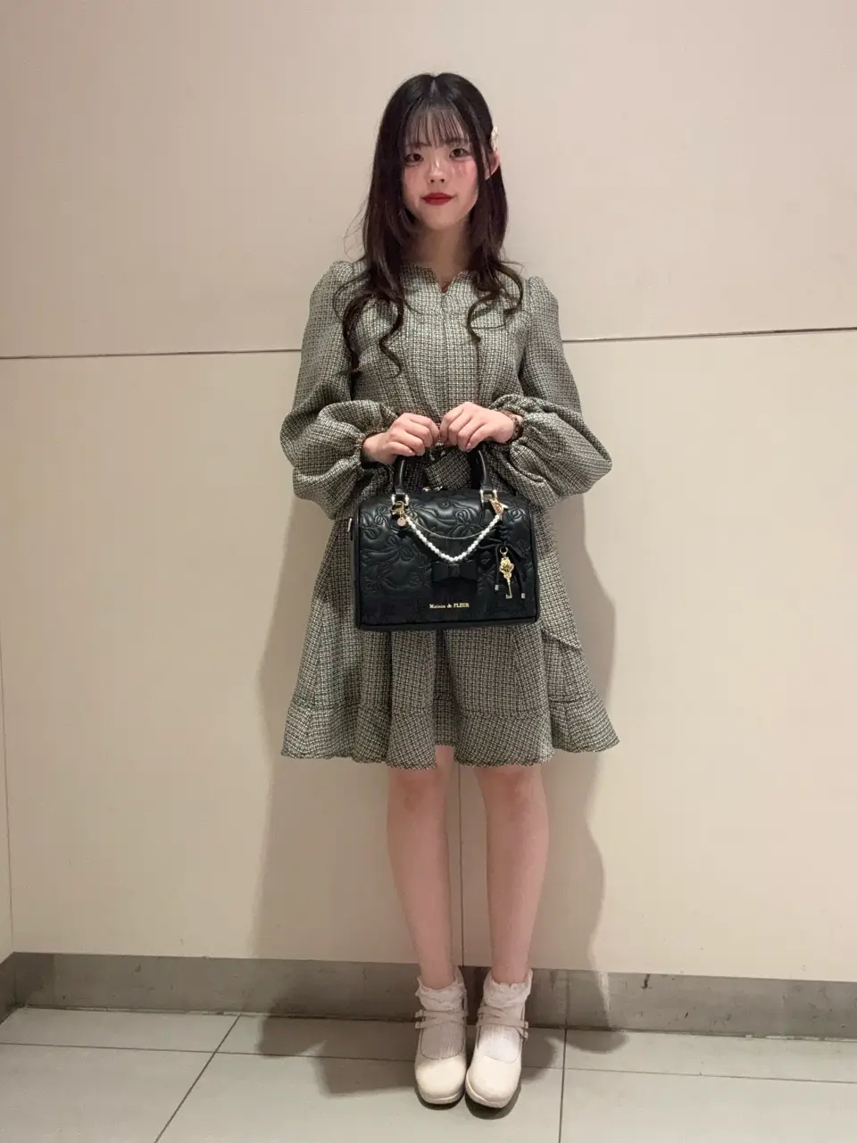 眠*様 Maison de FLEUR チャーム付きリボンキルティングボストンバ チャーム付きリボンキルティングボストンバッグ（ボストンバッグ