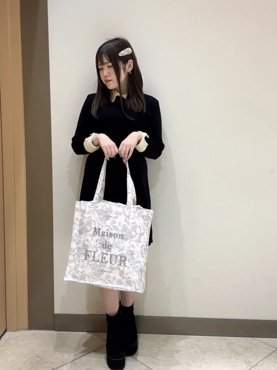 フラワーガーデンロゴ刺繍スクエアトート/Maison de FLEUR（メゾン ド