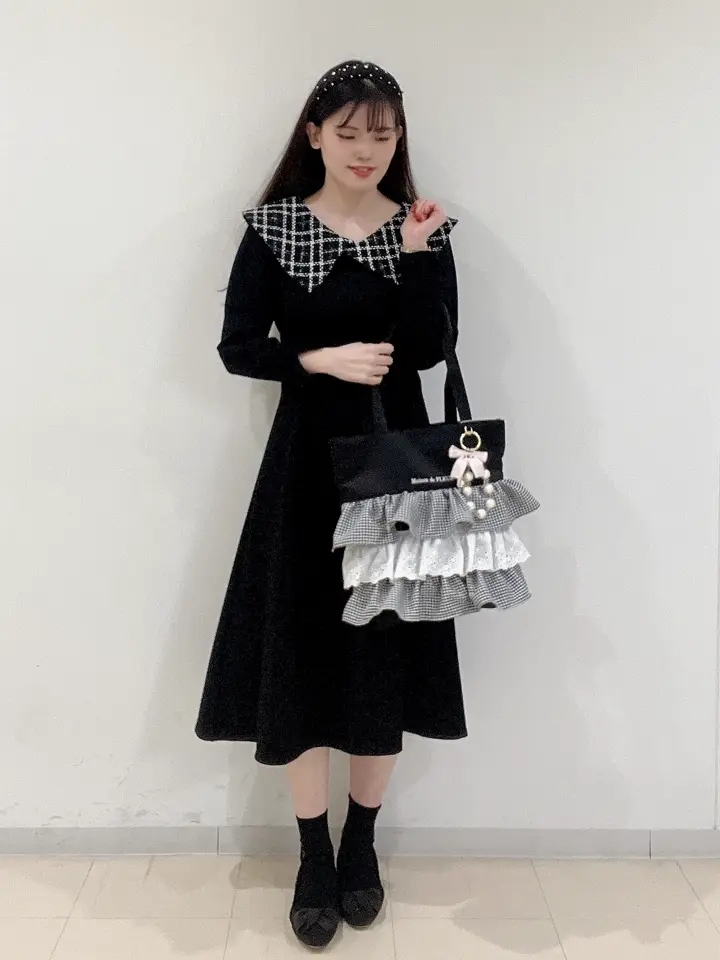 ♡おまけでショッピングバッグ♡Thomasmagpie♡フリルブルゾン ブラック エコバッグ 折りたたみ トートバッグ サブバッグ マチ付き フリル