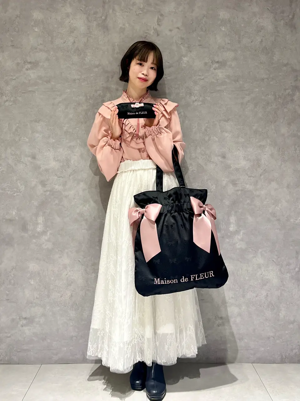 リボンジャカードダブルリボントートバッグ/Maison de FLEUR（メゾン