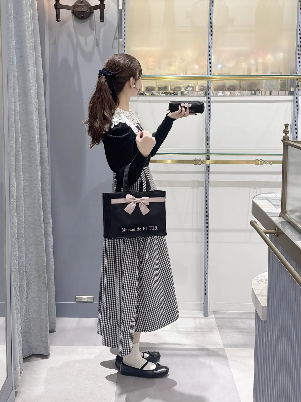 リボンジャカードスクエアトートバッグ/Maison de FLEUR（メゾン ド