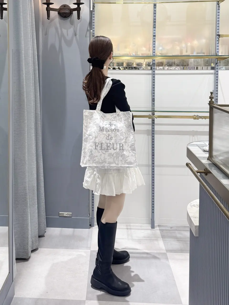 フラワーガーデンロゴ刺繍スクエアトート/Maison de FLEUR（メゾン ド