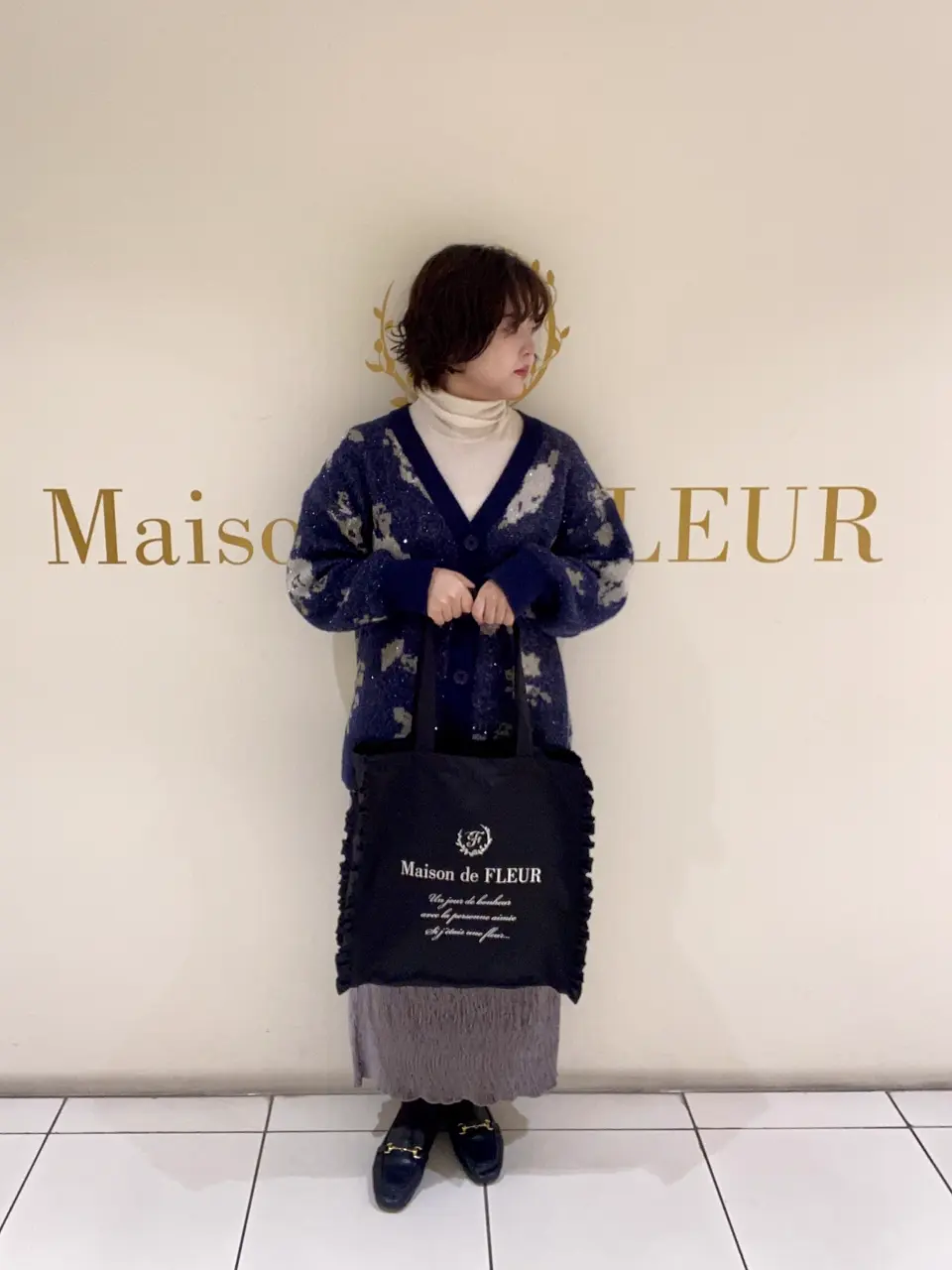 サテンフリルスクエアトートバッグ/Maison de FLEUR（メゾン ド