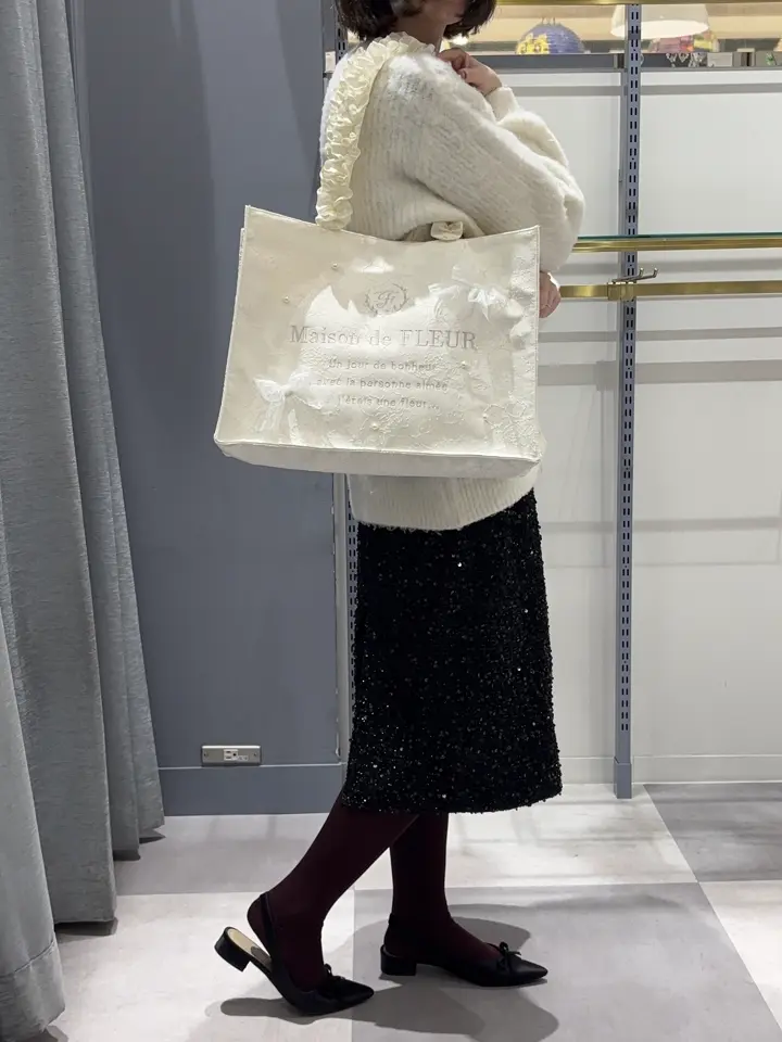 レースリボンフリルハンドルスクエアトートMバッグ/Maison de FLEUR