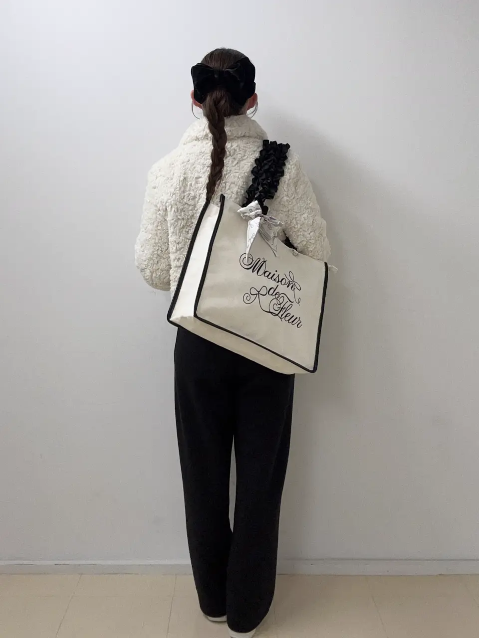 ロゴ刺繍フリルハンドル帆布キャリーオンバッグ/Maison de FLEUR