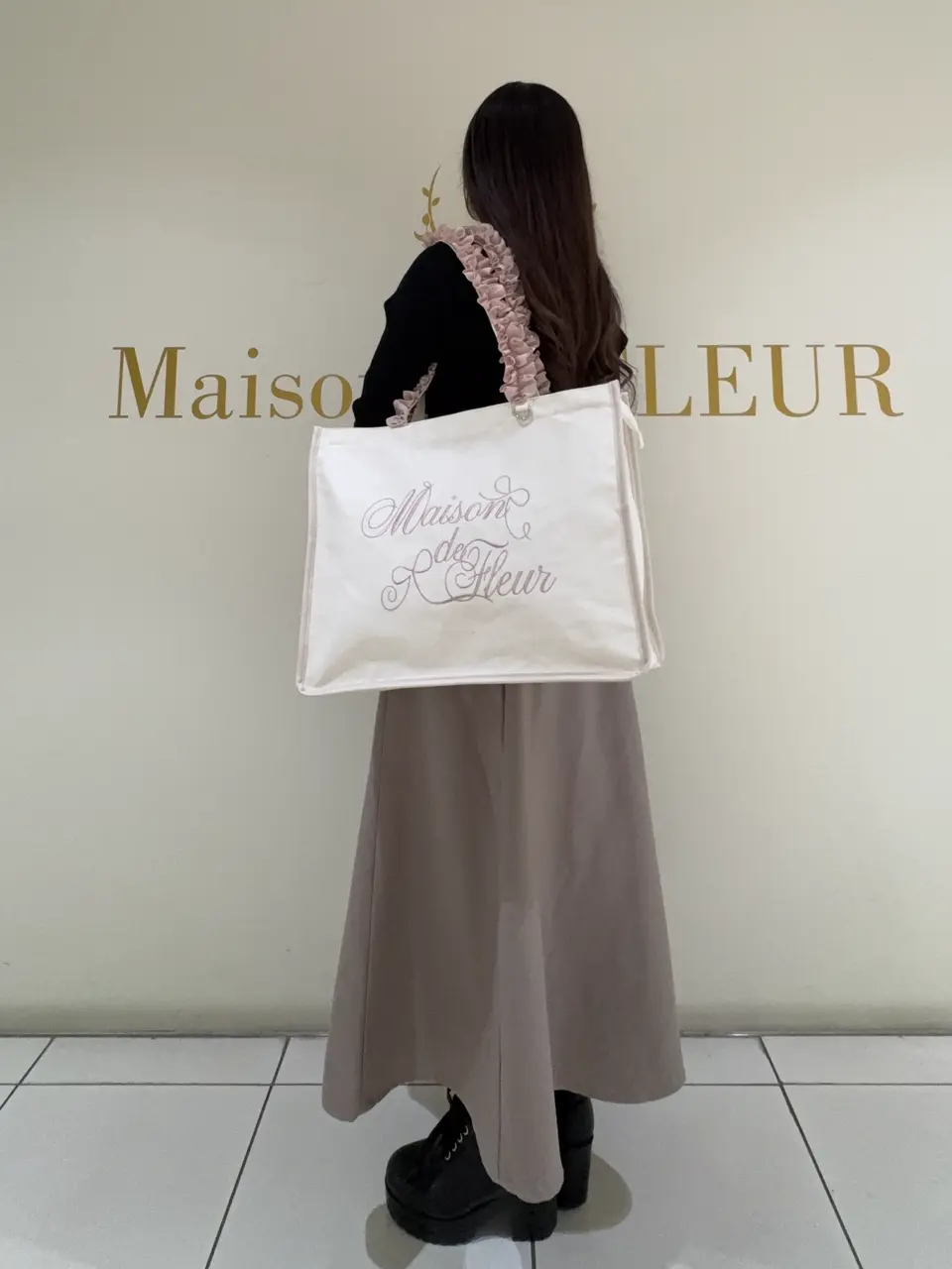 ロゴ刺繍フリルハンドル帆布キャリーオンバッグ/Maison de FLEUR