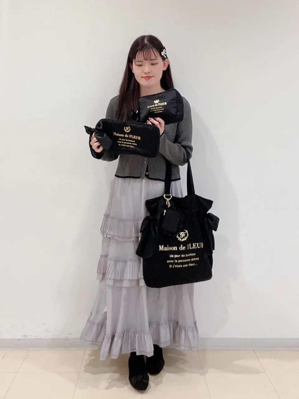 ダブルリボンギャザートートバッグ/Maison de FLEUR（メゾン ド