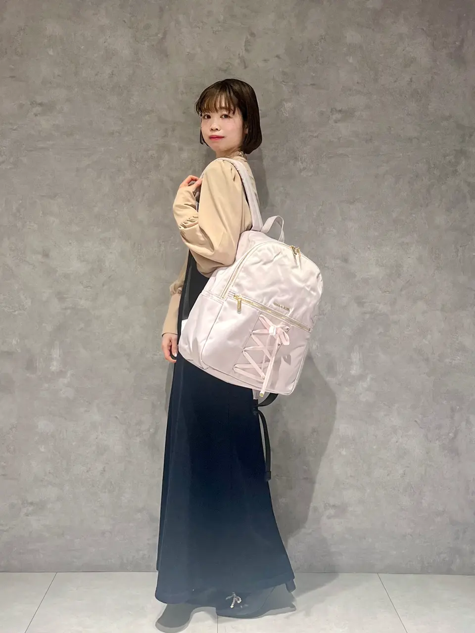 撥水加工/19L】レースアップリボンリュック/Maison de FLEUR（メゾン