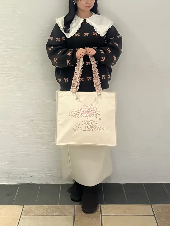 ロゴ刺繍フリルハンドル帆布キャリーオンバッグ/Maison de FLEUR
