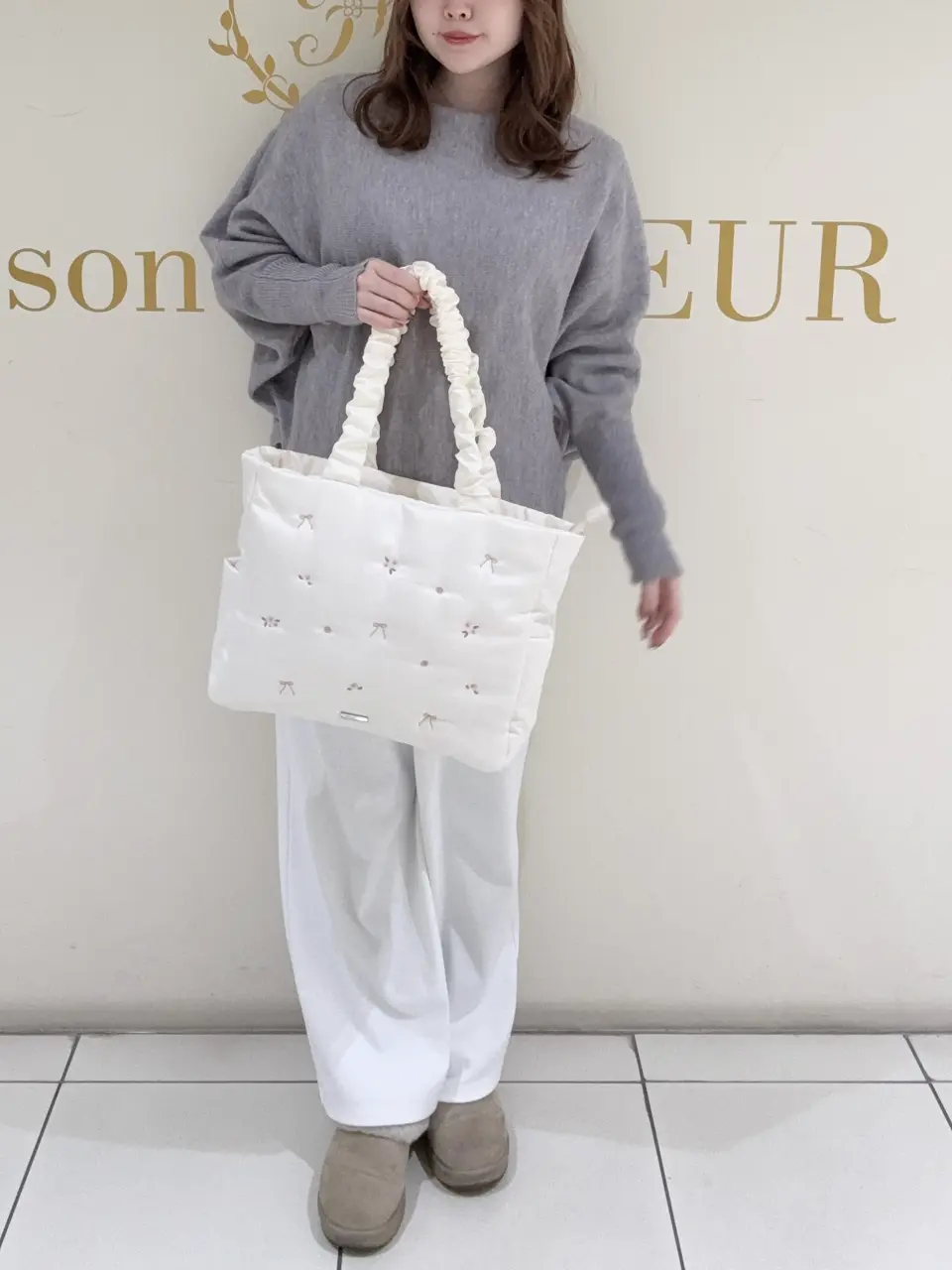 ローズリボン刺繍パファートートバッグ/Maison de FLEUR（メゾン ド