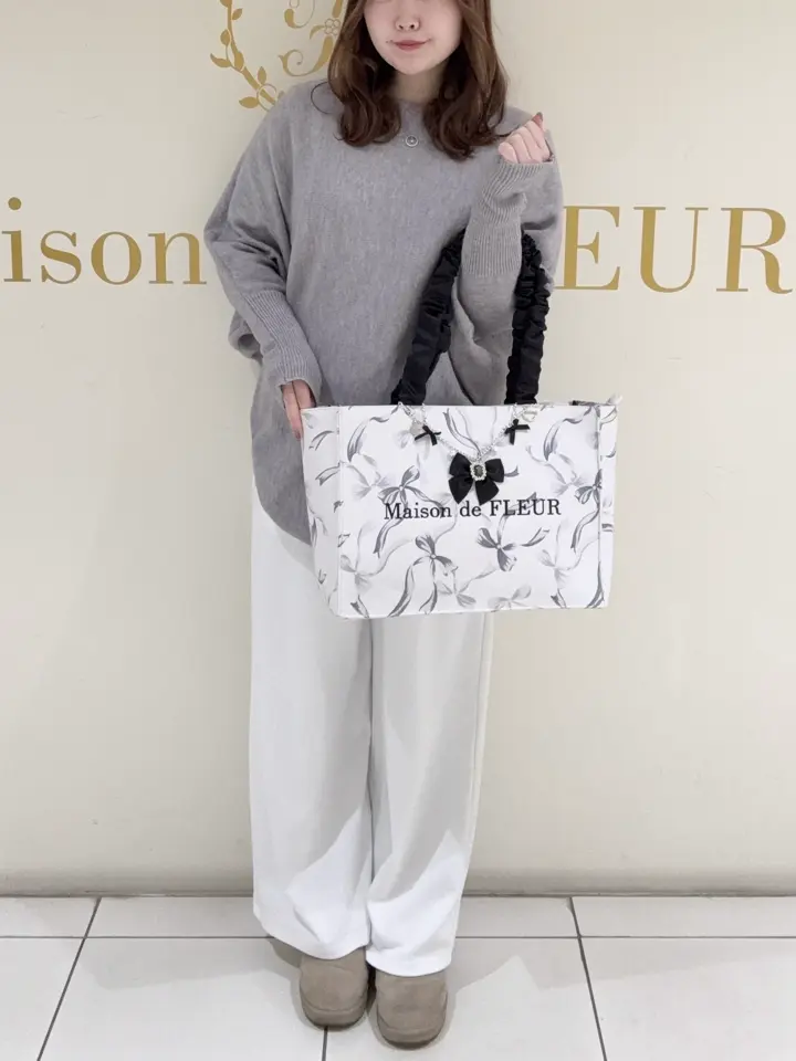 リボン柄ギャザーハンドルスクエアトート/Maison de FLEUR（メゾン ド