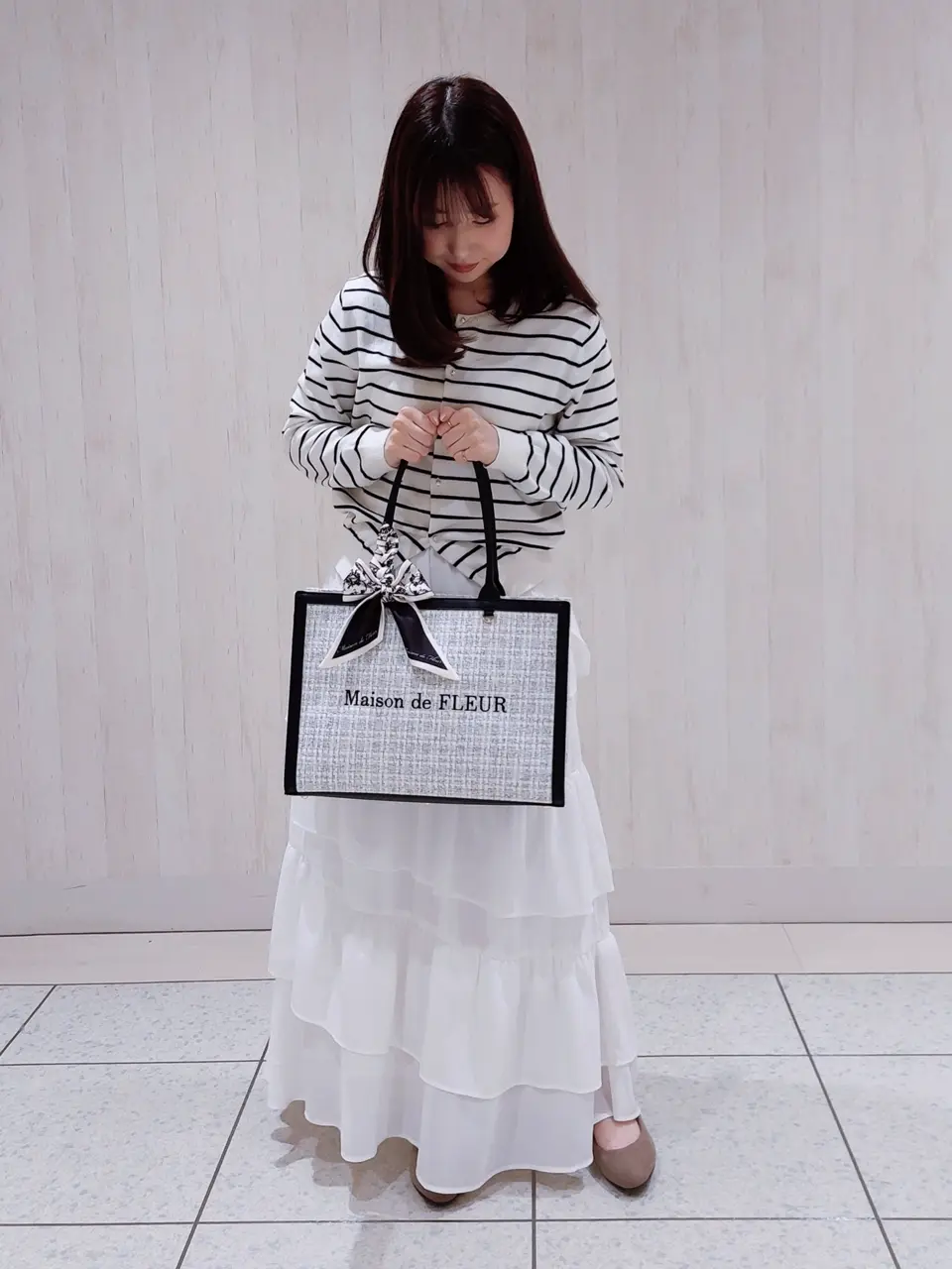 スカーフ付きツイードスクエアトートバッグ/Maison de FLEUR（メゾン