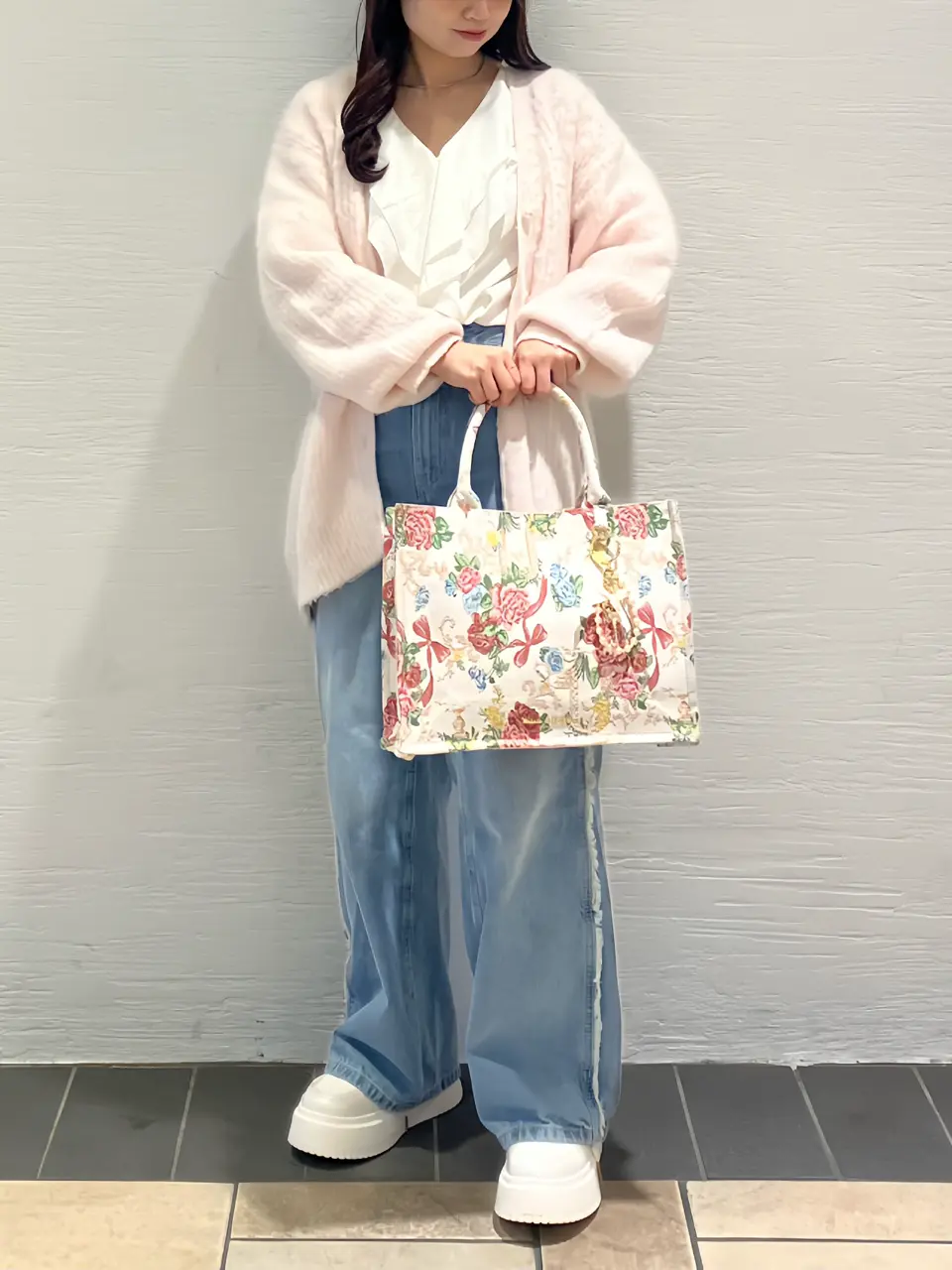 NY 032 ジョリーフルール ぴょんブライダリー ゴブラントートバッグ ゴブラン2Wayスクエアトート/Maison de FLEUR（メゾン ド フルール）の