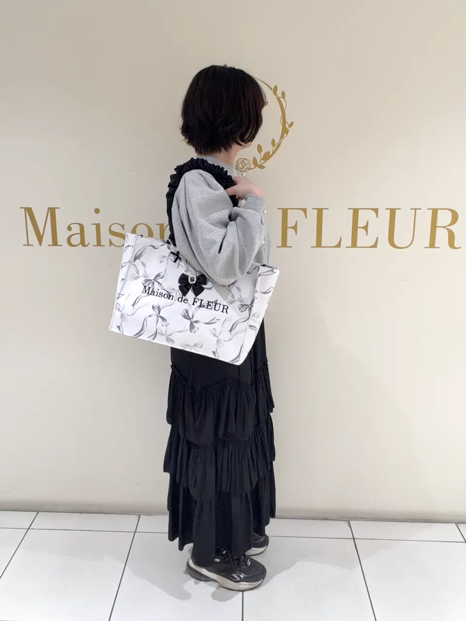 リボン柄ギャザーハンドルスクエアトート/Maison de FLEUR（メゾン ド