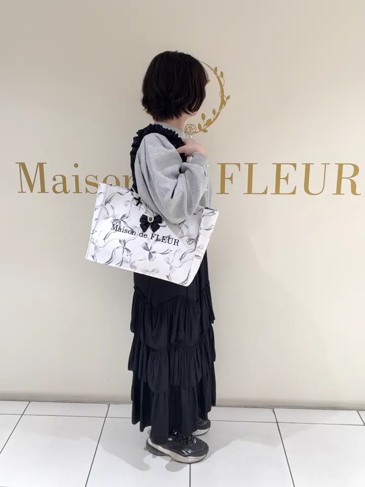 リボン柄ギャザーハンドルスクエアトート/Maison de FLEUR（メゾン ド