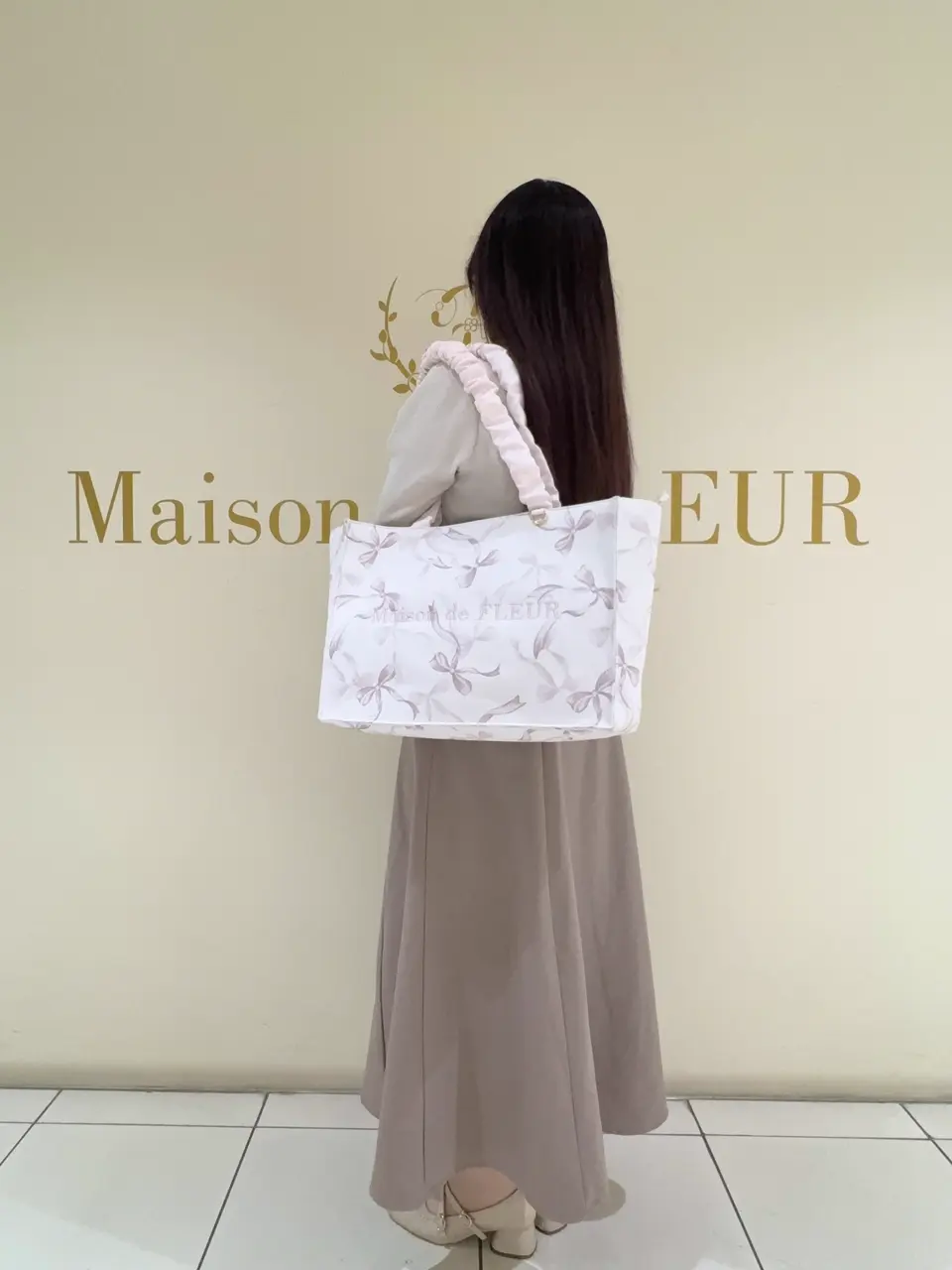 リボン柄ギャザーハンドルスクエアトート/Maison de FLEUR（メゾン ド
