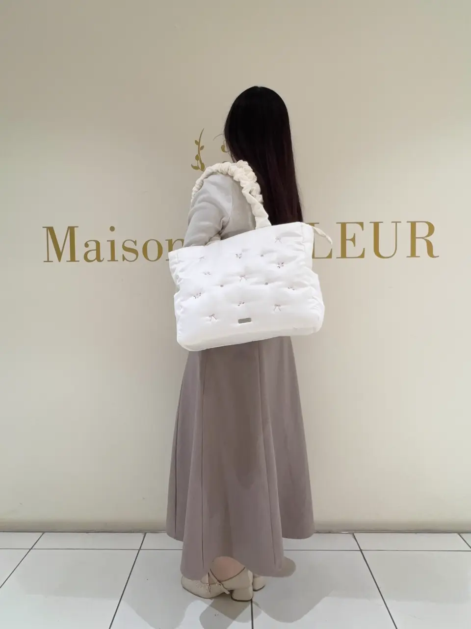 ローズリボン刺繍パファートートバッグ/Maison de FLEUR（メゾン ド