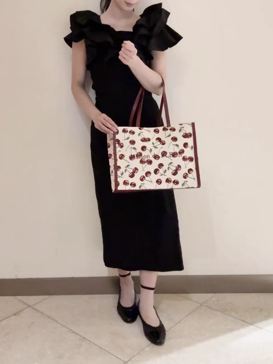 A4対応】チェリー柄ゴブランスクエアトートバッグ/Maison de FLEUR