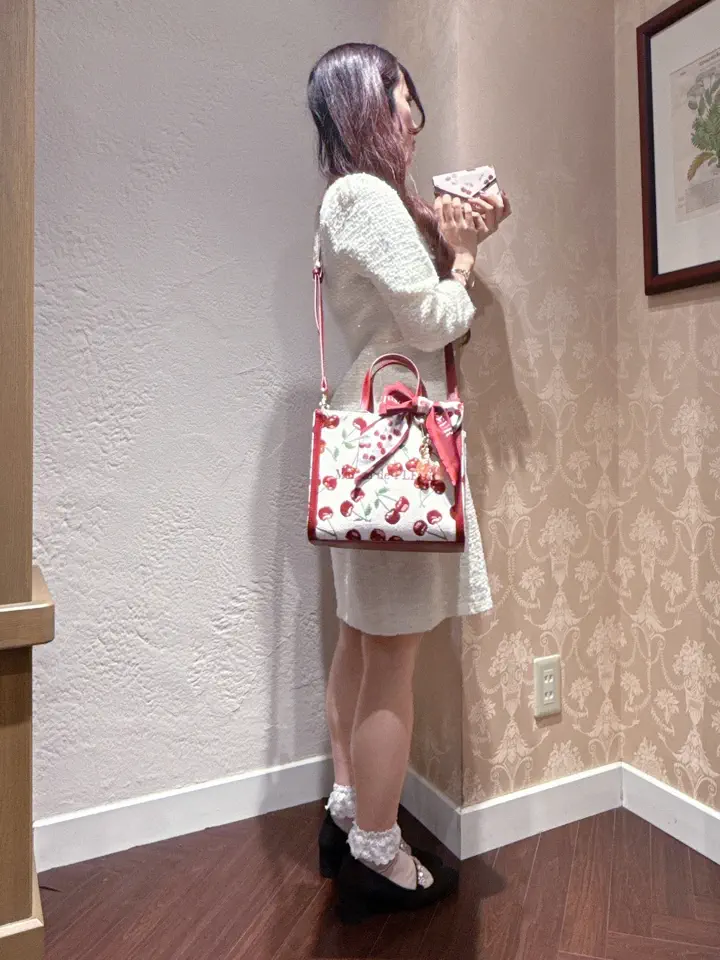 キャンバスアート 2点セット ラブリー 花柄 ジェルコート 2Way】チェリー柄ゴブラン2Wayスクエアトートバッグ/Maison de FLEUR