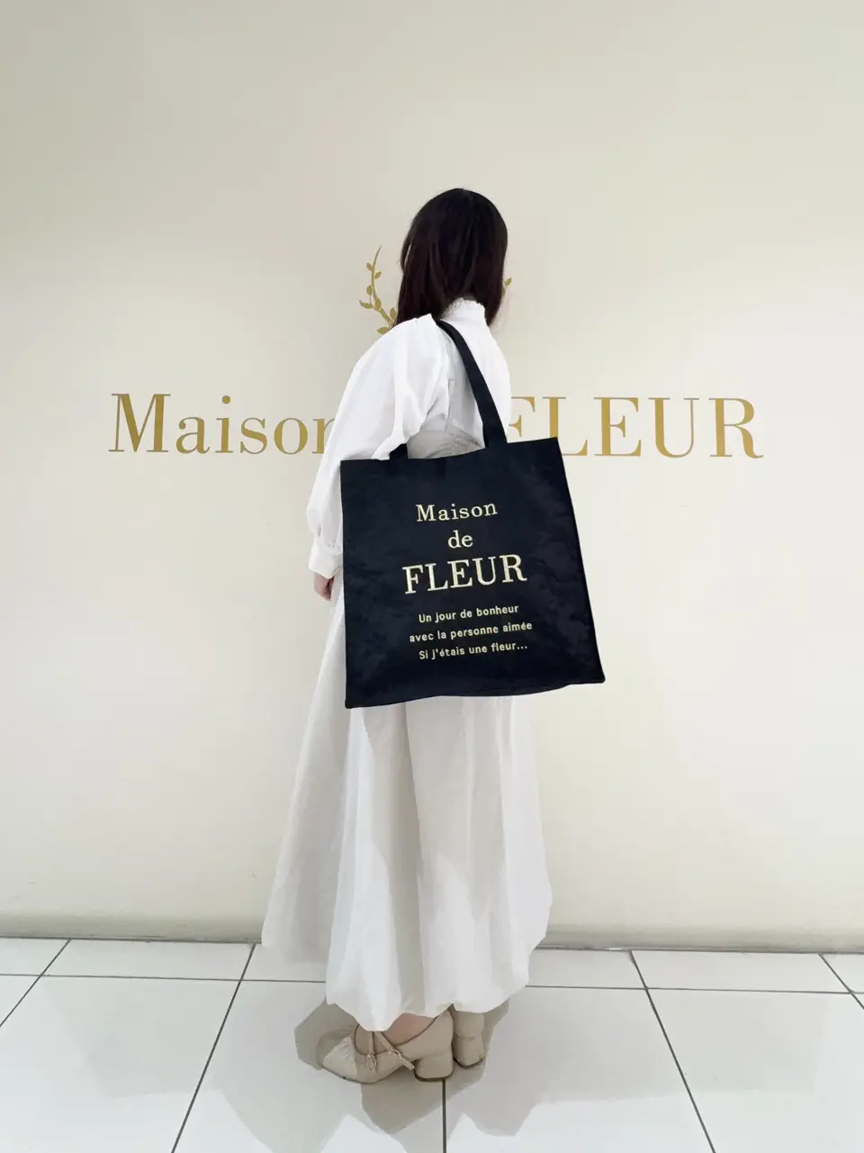 リボンレースブランドロゴ刺繍スクエアトート/Maison de FLEUR（メゾン