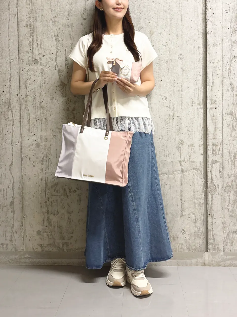 【ジョリーフルール】トートバッグ　M サイズ　TC&クラシカルF 夏バッグ トリコロールスクエアトートバッグ/Maison de FLEUR（メゾン ド