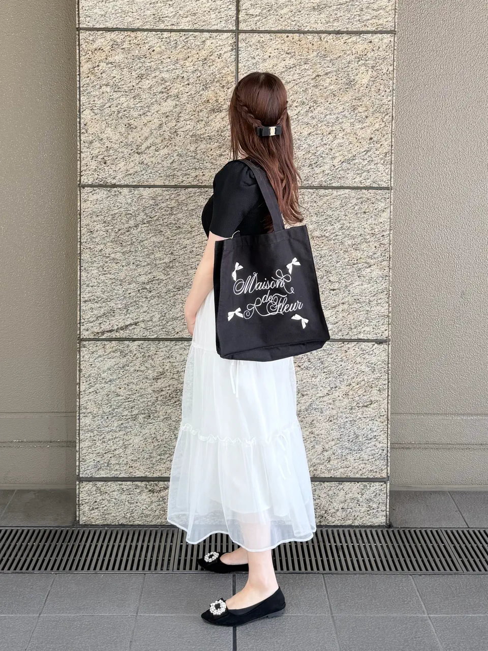 リボンブランドロゴ刺繍スクエアトートバッグ/Maison de FLEUR（メゾン